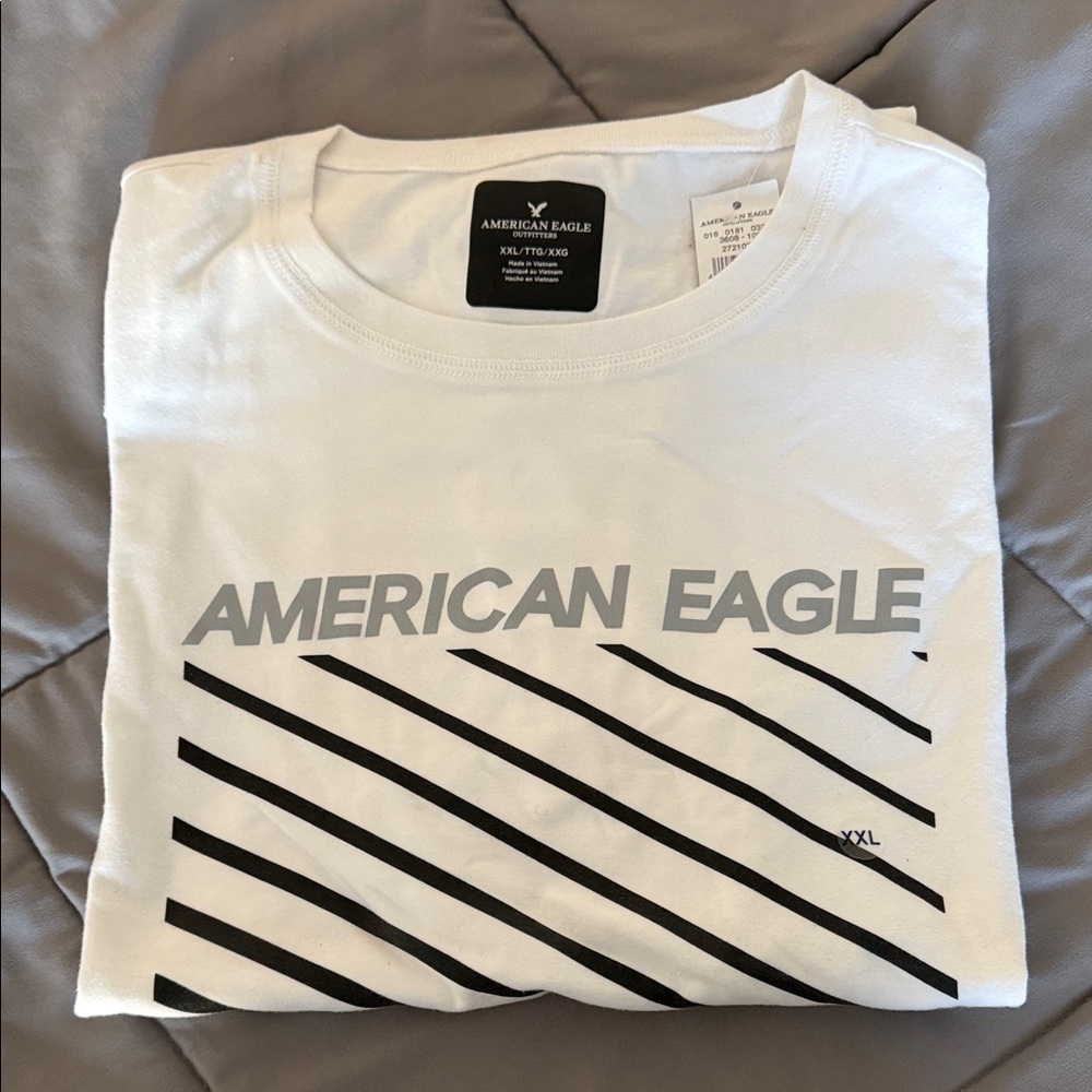 American Eagle Outfitters White and Black Striped Tee